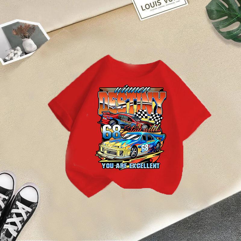 Children T-shirt Car Printed Kids 100% Cotton Tops 2-13Y O-Neck Short-sleeve T-shirt
