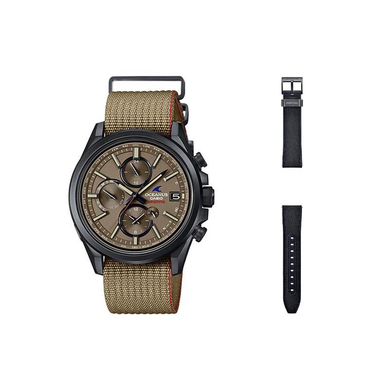 

Casio OCEANUS series-disc multi-function pointer series 100 meters waterproof quartz movement fabric strap Japanese and Korean watch OCW-T4000BRE-5AJR синій