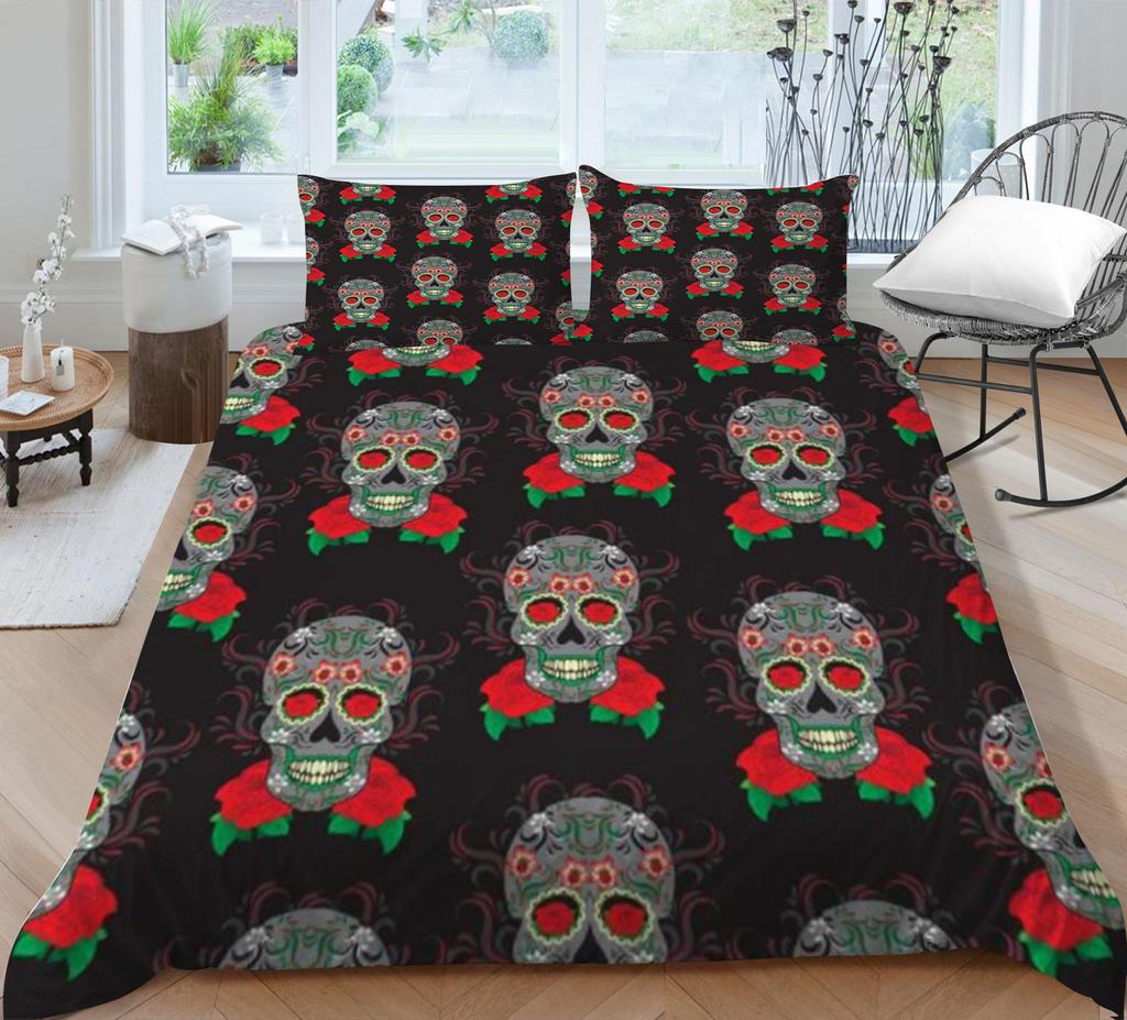Quilt Cover 3D Printing Skull Home Bedclothes with Pillowcase King Double Size Soft Bed Set Luxury Duvet Cover