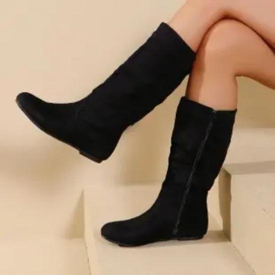 Large Size Mid Length Boots for Women In Autumn and Winter   New Side Zipper Pleated Pile Boots Suede Boots for Women