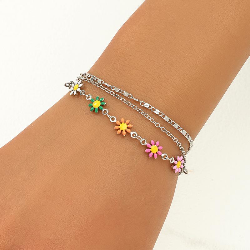 Metal Drop Glaze Flower Three-layer Bracelet Simple Daisy Jewelry European and American Jewelry Wholesale
