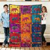 Multicolor Elephant Collage Blanket, Soft Cozy Decor Blanket for Bed Sofa Couch