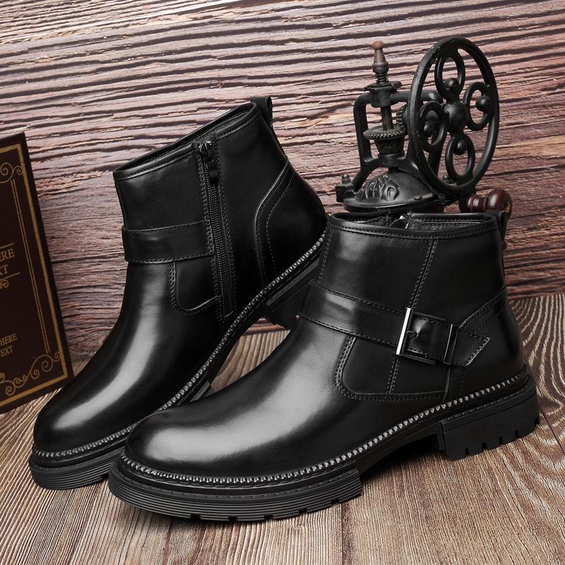 Fashion Classic Men Dress Boots outdoor Pointed Toe Lace-up Men genuine Leather Ankle Boots dress Comfortable Men's Chelsea Boots