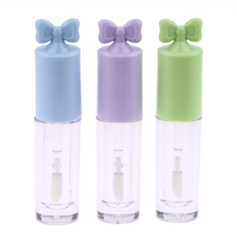 Cute Creative Bow Shape Lip Gloss Tubes Clear Empty Diy Cylindrical Lip Balm Tubes 2.5Ml With Wand Refillable Lipstick Bottle