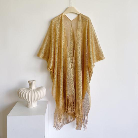Cover Up Cardigan Metallic Mesh Women Beach Cover Up with Metallic Mesh Fringe Lightweight Breathable Swimsuit Cover