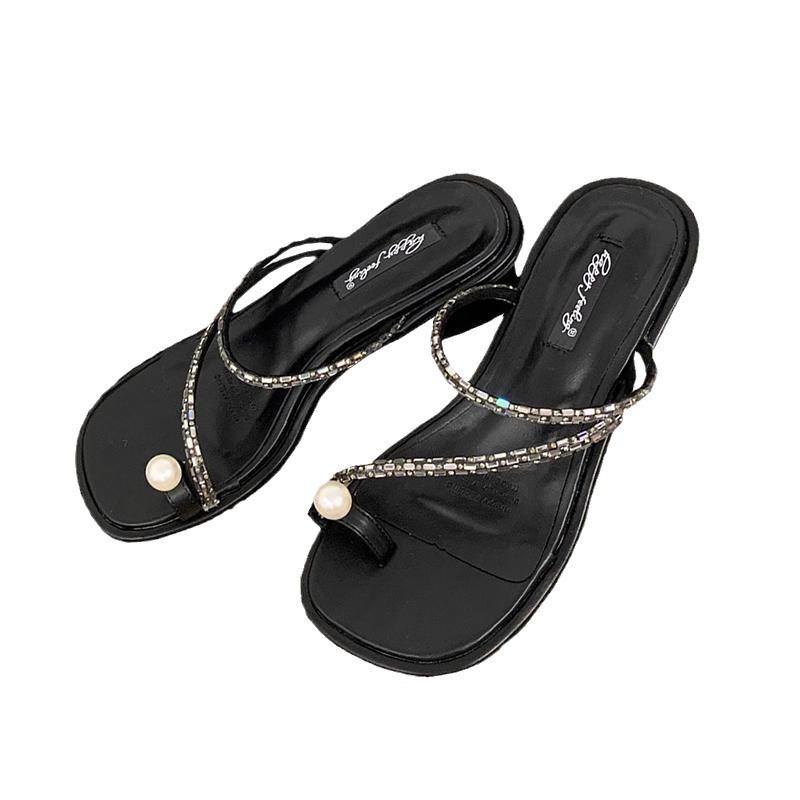 Rhinestone temperament set toe slippers women's summer wear 2025 high heels go out with skirts pinch feet with sandals