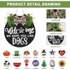 Interchangeable Wooden Seasonal Welcome Sign, Rustic Round Dogs Sign Front Door Wreaths for Home/Wall/Porch Decor, for Easter Spring Summer Fall