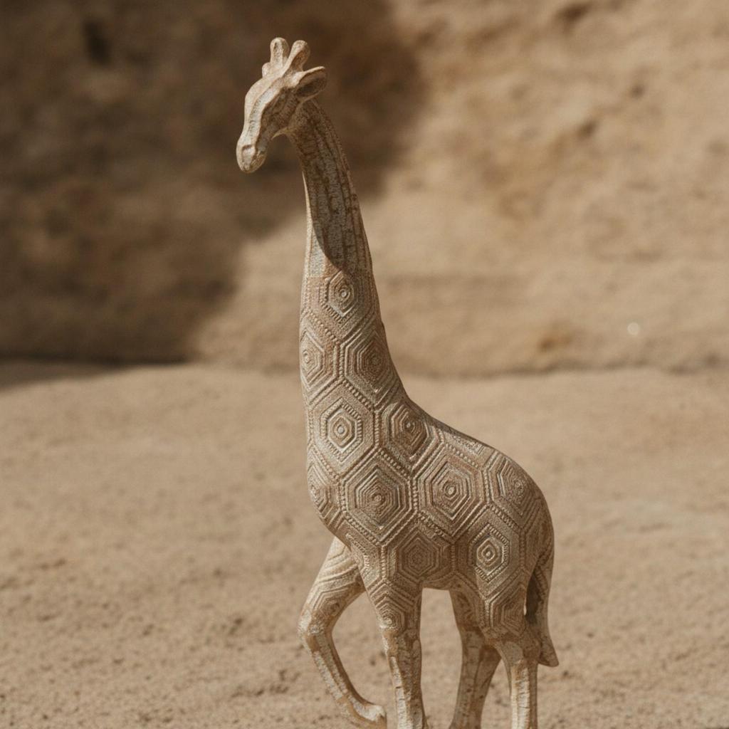 Giraffe Figurine with Base Embossed Sculptural for Entryway