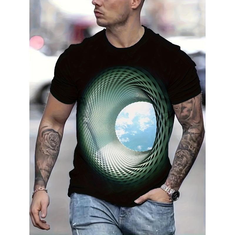 

New Men s Fashion, Geometric Pattern 3D Printing, Summer Outdoor Men s Short Sleeved Round Neck Top, Casual and Comfortable T-shirt, PLUS SIZE 4XL