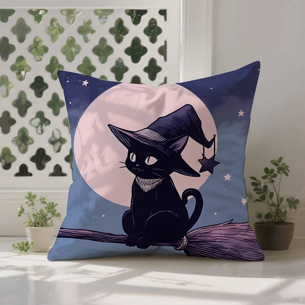 

Halloween Cute Purple Cat Pillow Case Antidustmite Pillowcase Invisible Zipper Silky Short Plush Sofa Cushion Cover 30X30cm