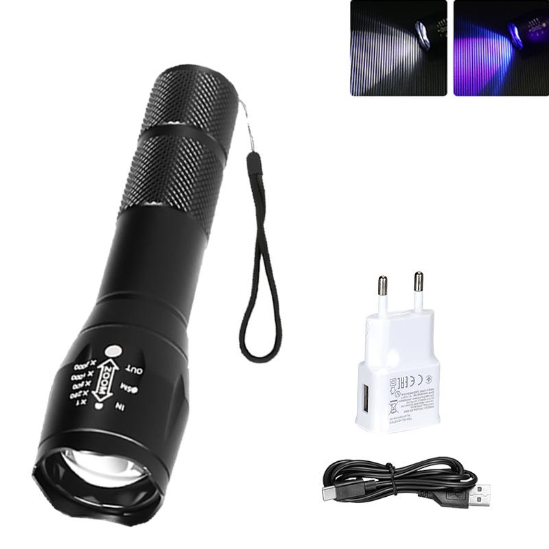 2-in-1 Type C Rechargeable UV Flashlight Torch Light 395nm Black Light Portable Ultraviolet Light Pets Blacklight UV Flashlights