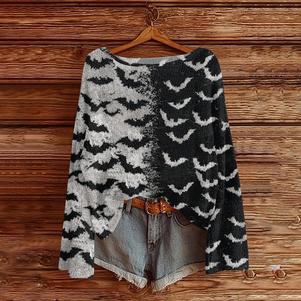 Womens  Fall Sweaters Long Sleeve Print Tops Pullover Sweaters Loose Dressy Casual Basic Clothes