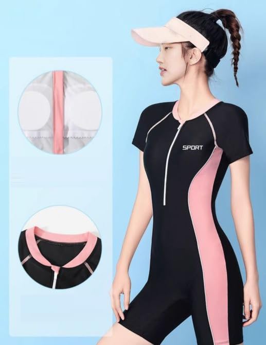 [VOKLLIYU] Women's Swimsuit, Short Sleeve One-Piece, Soft To the Touch, Slimming and Body-Shaping Swimsuit, UPF50+, for Pool, Travel, Beach, Hot Sprin