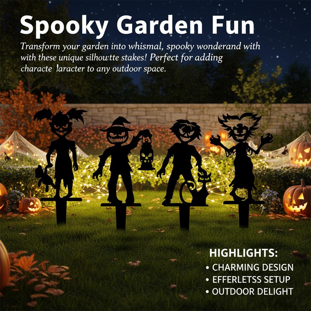 Halloween Hollow Metal Ground Stake Ornament Rustproof Iron Art Insert Decor Outdoor Courtyard Garden Lawn Landscape Party Decor