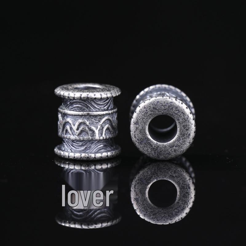 Antique-Finish Vajra Scepter Beads: Color-Preserving Silver Six-Syllable Mantra Spacer for DIY Tibetan Bracelets