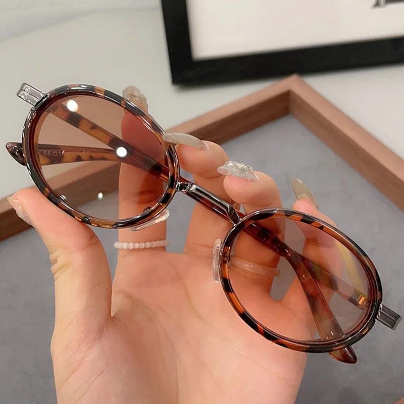Unisex Round Frame Blue Light Blocking Sunglasses New Trend Small Sunshade Eyewear Fashion Ladies Leopard Print Sun Glasses