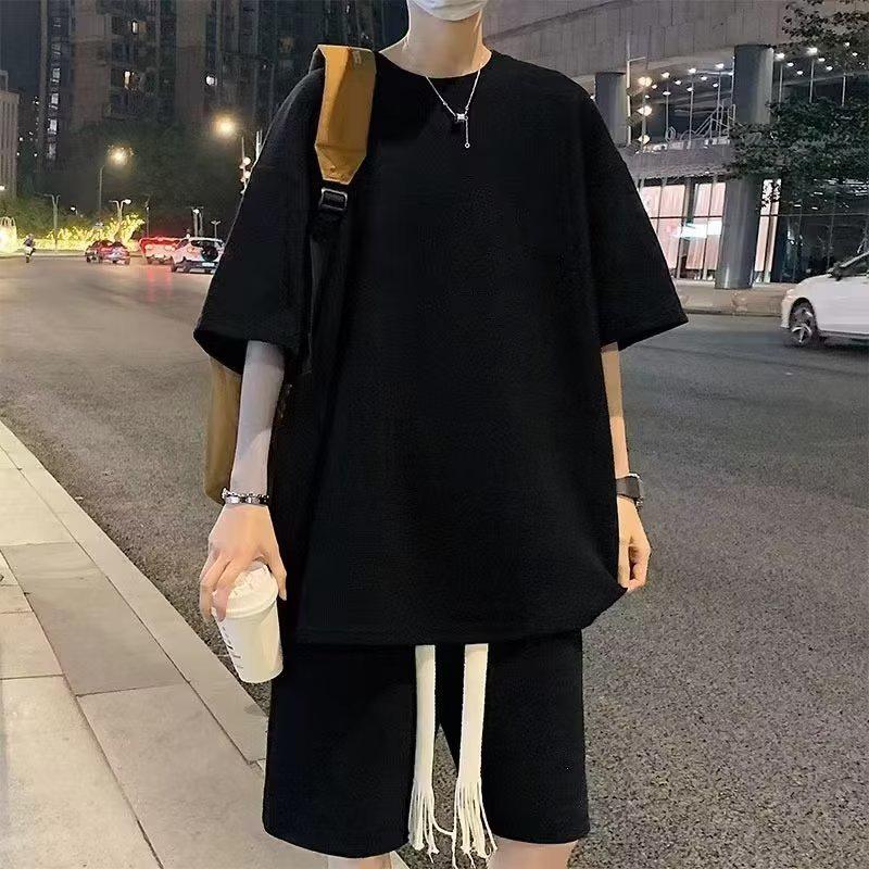 Teen Boys' Trendy Waffle Knit Summer Sports Set - Shorts & Short Sleeve T-shirt
