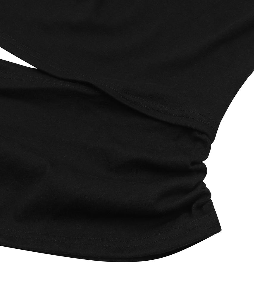 MUCENT Rebar Shirring Slit Off-Shoulder Short Sleeve Tee (3 Colors)