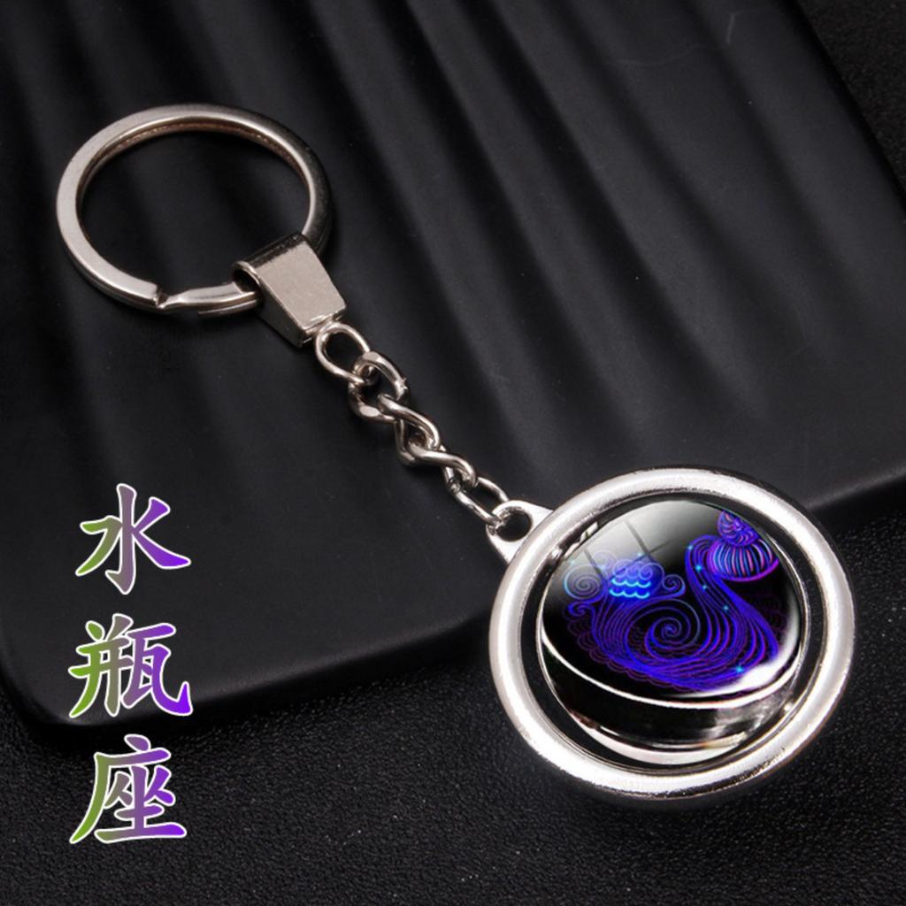 12 Burç Anahtarlık Çanta Süsü Zaman Değerli Taşı Çift Taraflı Cam Küre Anahtarlık