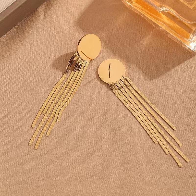 316L Stainless Steel New Fashion Fine Jewelry Metal Modern Punk Round Tassel Stud Earrings For Women