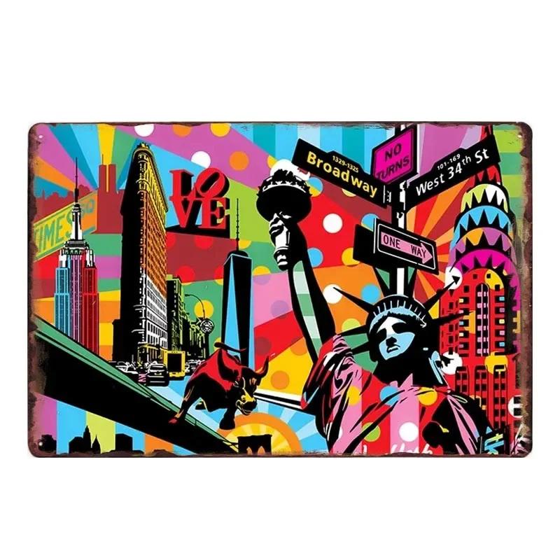 New York Metal Posters Vintage Tin Sign USA Flag Bar Pub Club Toilet Wall Decor Home Plate Retro Plaques 20x30 cm