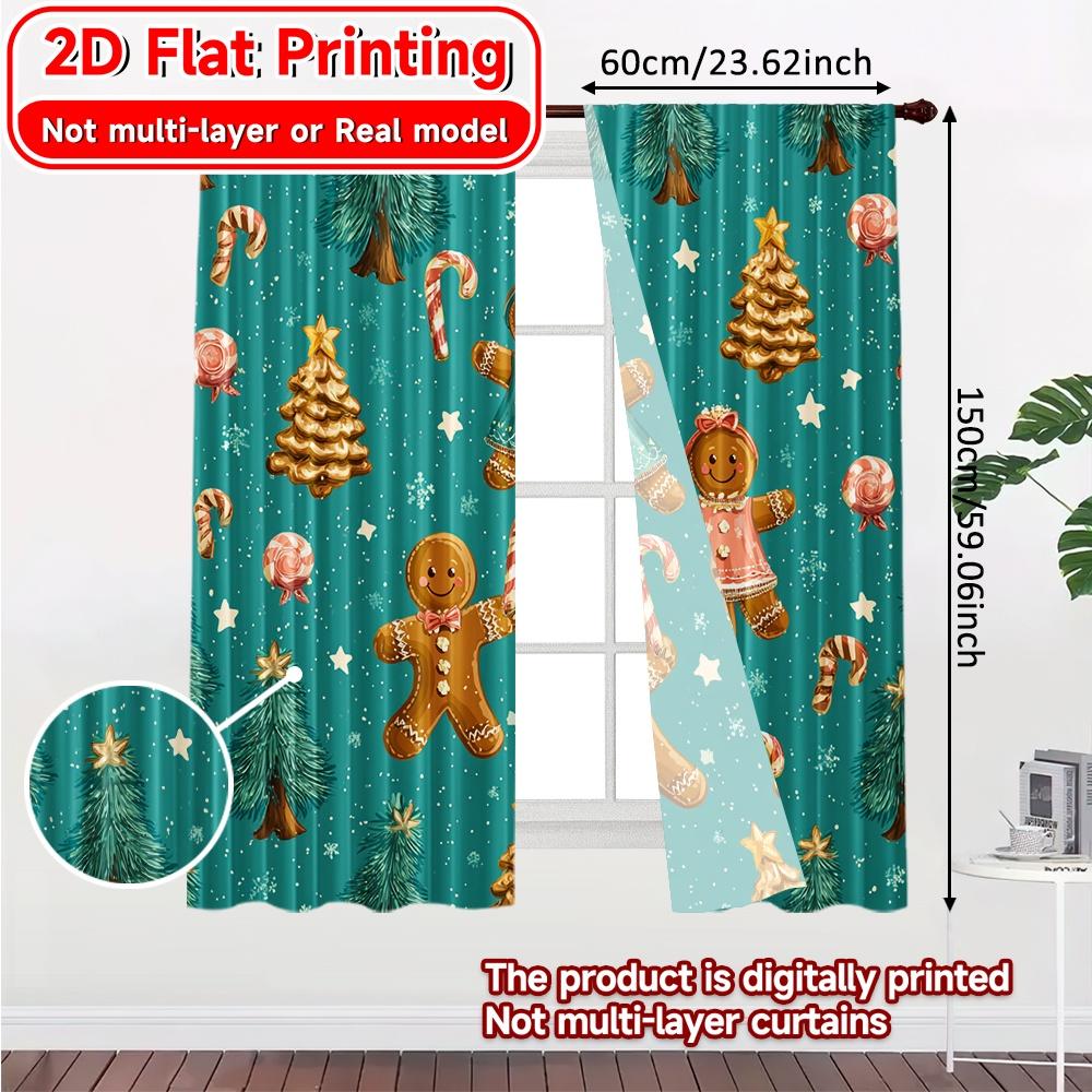2D Flat Printing  2pcs Gingerbread Joy Chic Chic Curtains Semi-Sheer Curtains Decorations Inside Decorative for Bedroom   Living