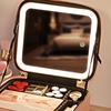Makeup Bag with LED Mirror Travel Cosmetic Organizer with Adjustable Dividers USB Rechargeable Light-up