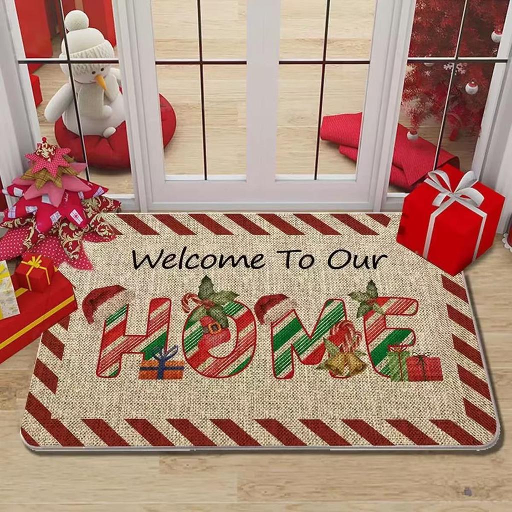 Festive Christmas Gnome Welcome Doormat Seasonal Charms, Durable Polyester Holiday Mat for Winter Home Decor , Christmas Decorations