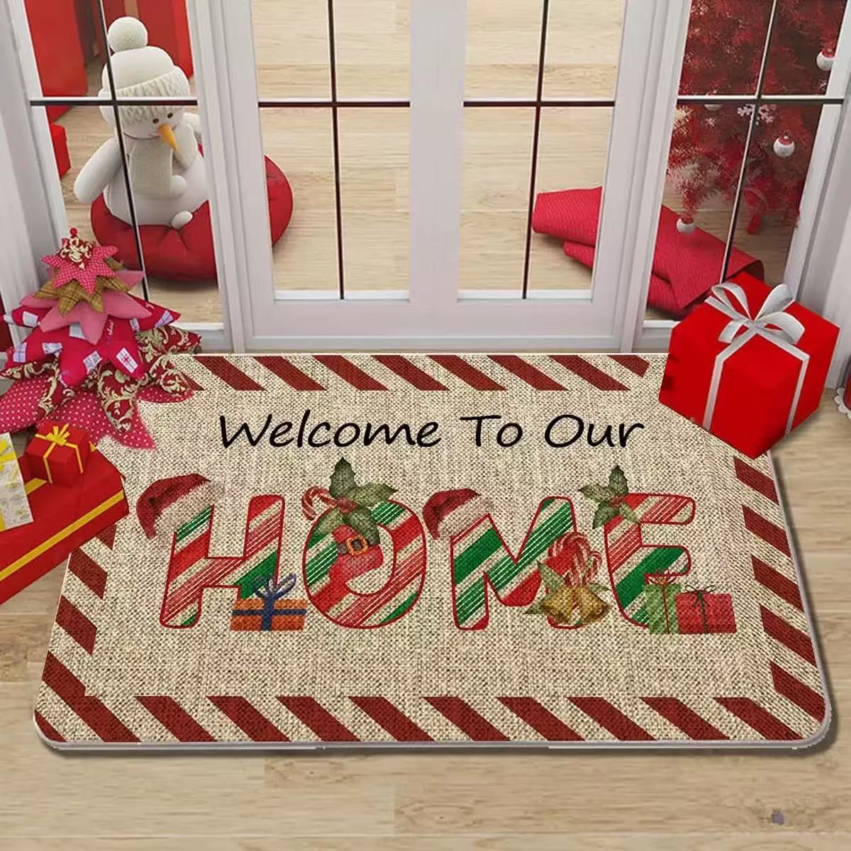 

Festive Christmas Gnome Welcome Doormat Seasonal Charms, Durable Polyester Holiday Mat for Winter Home Decor , Christmas Decorations 80*120cm