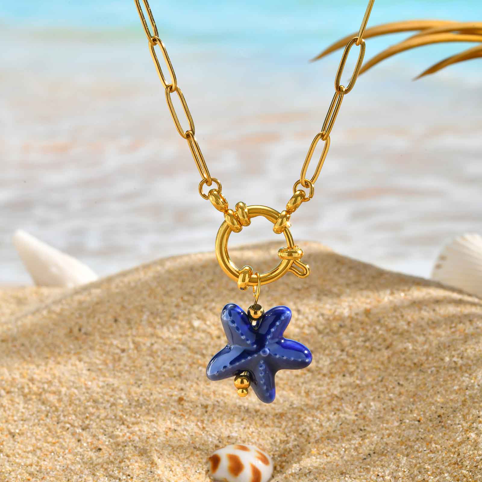 

Fashion Blue/Red Ceramic Fish Pendant Necklace for Women,Stainless Steel Starfish Hoop Necklaces,Cute Handmade Jewelry Gift