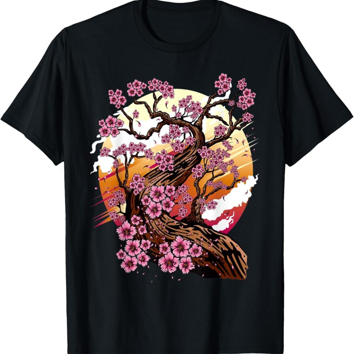 Vintage Sakura Blossom  Cherry Scenery T-Shirt S чёрный