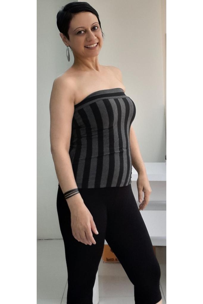 Women's Style Big Size T-Shirt Black Smoked Striped Combed Cotton Viscose Strapless Badi Athlete T-Shirt