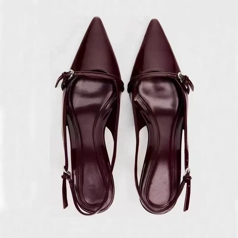 Summer New Baotou Sandals Women's Fashion Pointed Head Shallow Mouth Metal Buckle Anti-slip Wear-resistant High Heels