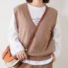 IHUASU Women's Autumn and Winter Loose V-neck Knitted Waistcoat Solid Colour Short Section Sleeve Head Sleeveless Outer Shoulders Vest