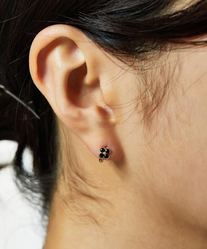 Helene Jewelry 14K Black Cotton Flower One-Touch Gold Earrings