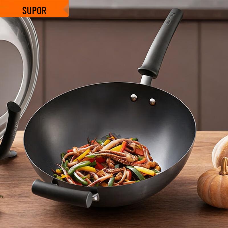 Supor 32cm Fine Iron Non-Coated Wok for Gas Stoves