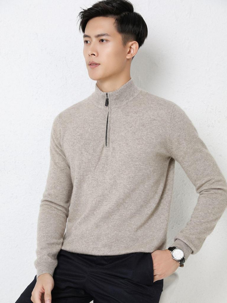 Men's High-End Cashmere Sweater - Thickened, Warm, Half-High Collar, Zipper Knit, Autumn/Winter Collection