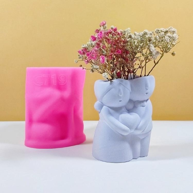 Couple Doll Silicone Mould for Flower Pots Vase Mold Concrete Cement Epoxy Resin