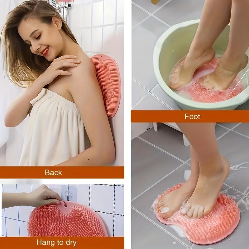 1pc Foot & Back Shower Scrubber, Silicone Bath Massage Pad, Wall Mounted Body Back Scrubber, Silicone Bath Massage Cushion Brush With Non-Slip