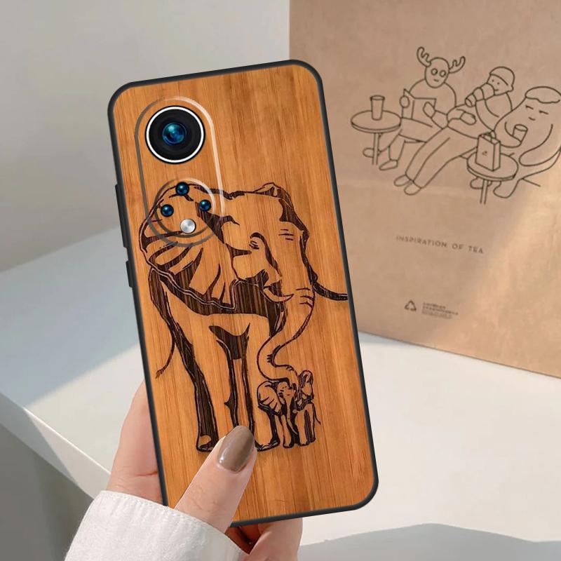 Natural Bamboo Wood Animal Print Case For Honor Magic 7 6 5 Lite Cover For Honor 200 400 Pro 50 70 90 X9 X8a X8b X9a X9b X9c