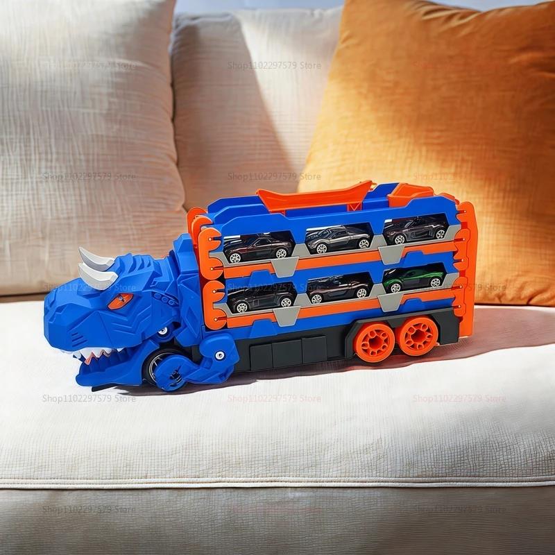 Zabawka Ciężarówka do Transportu Dinozaurów Z 12 Uformowanymi Samochodzikami Wyścigowymi, Transformujący się Samochód Dinozaur Z Uchwytem, Prezent dla Chłopców i Dziewczynek w Wieku 3-5 Lat