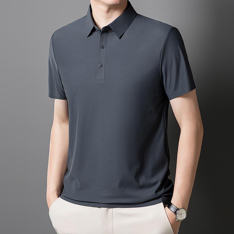 Men's Summer Ice Silk Seamless Lapel Polo - Solid Color Urban Business T-shirt for Dad or Office Wear