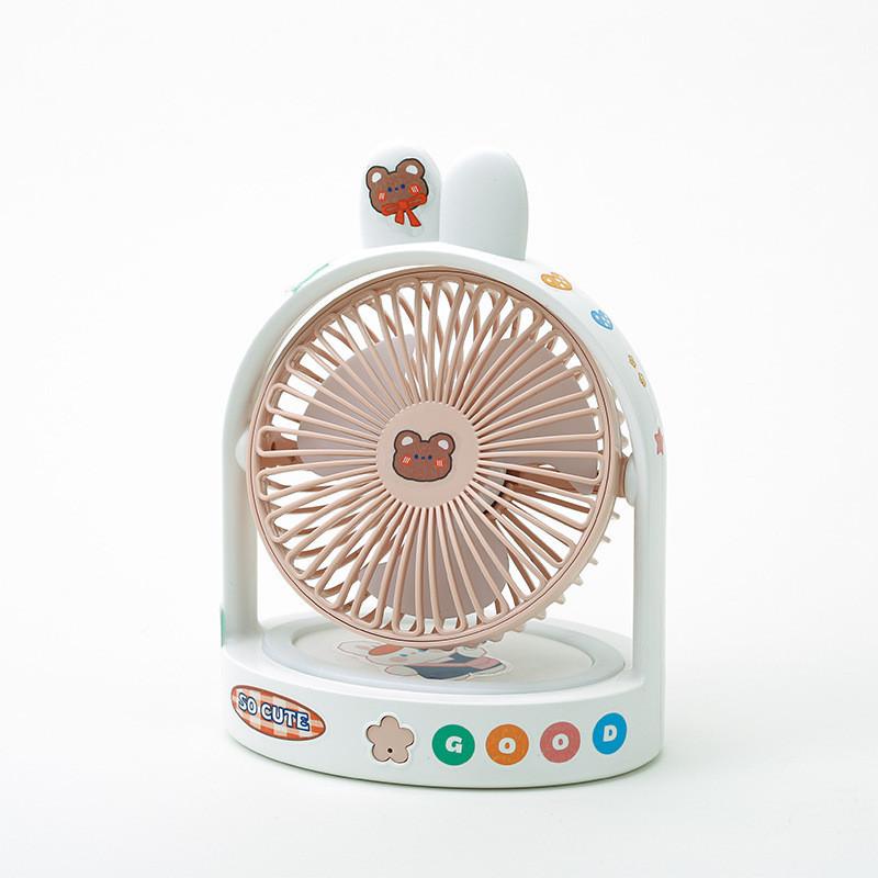 2023 New Summer Cute Pet Bunny Ear Desktop Usb Mini Student Portable Diy Fan With Plastic Blades Pink
