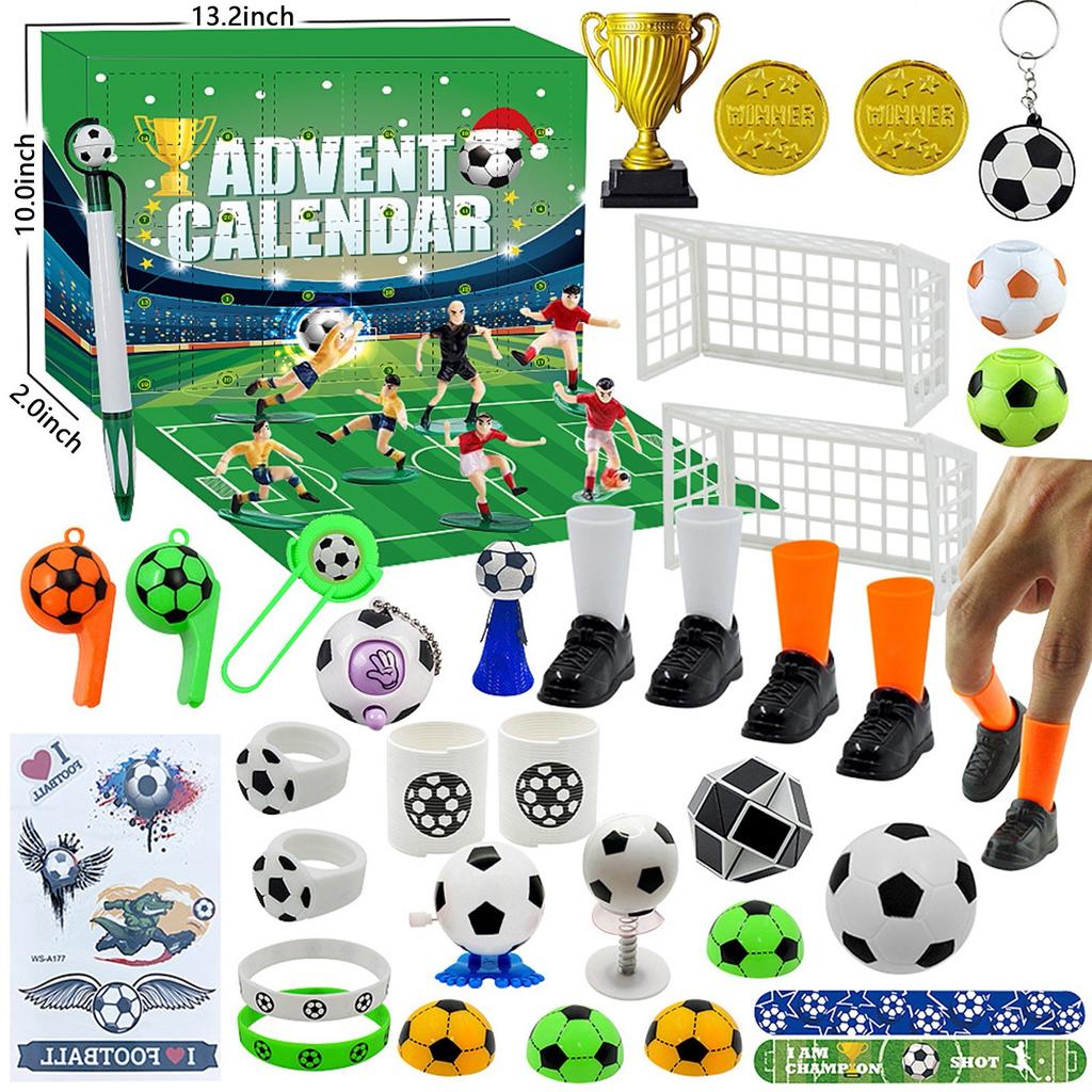 Bausteine Weihnachts-Adventskalender Box Spielzeug Fußball-Thema Bausteine Modell Countdown-Kalender für Kinder Weihnachtsgeschenk
