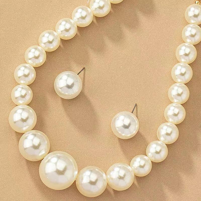3 pieces of women's trendy large pearl earrings, necklaces, jewelry sets, weddings, banquets, parties, and holiday gifts