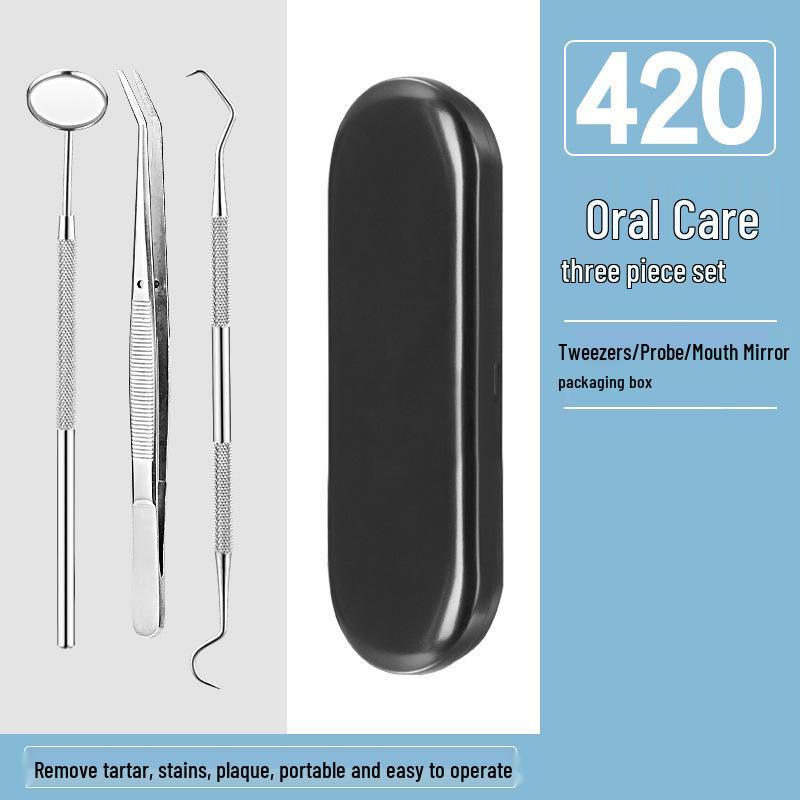 Dental Oral Care Tool Set: Stainless Steel Mouth Mirror, Probe, Tartar Remover, Toothpick