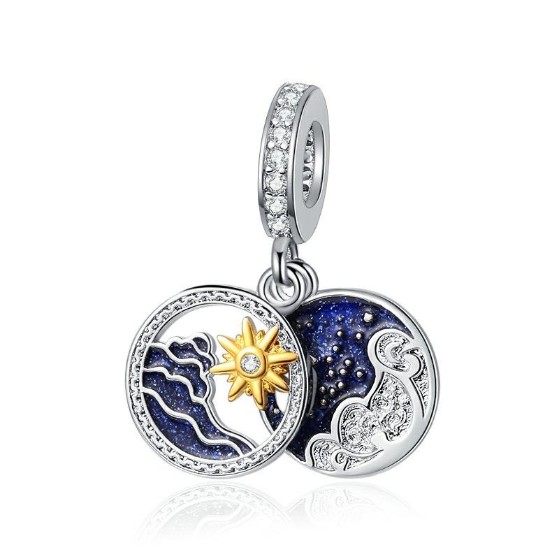 925 Silver Blue Starry Sky Rainbow Charm Pendant DIY Bracelet Jewelry Gift for Women Men Fashion Accessories