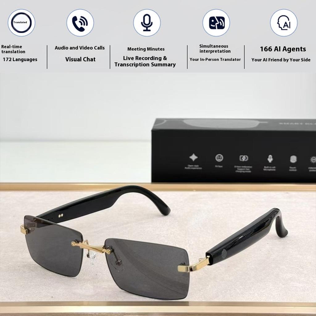Occhiali Intelligenti Ricaricabili con Traduttore AI Sportivi Touch Chiamata Riunione Unisex Riproduzione Musicale 3D Traduzione in Tempo Reale Occhiali da Sole Bluetooth Wireless