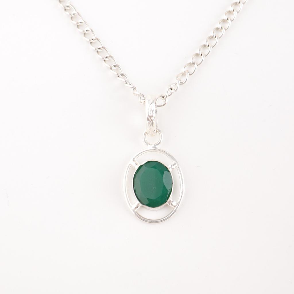 Green Onyx Gemstone 925 Sterling Silver Jewelry Handmade Stylish Pendant For Her PP-6-16