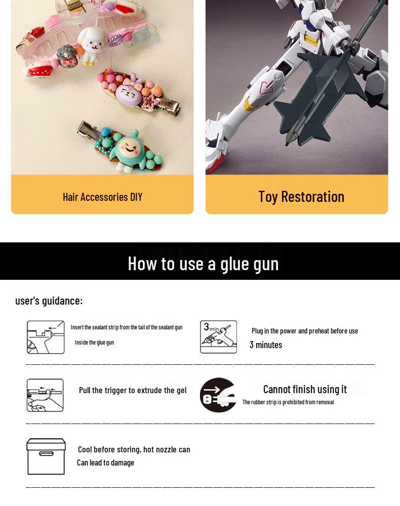 20W Portable Hot Melt Glue Gun for DIY Jewelry with 7mm Adhesive Sticks